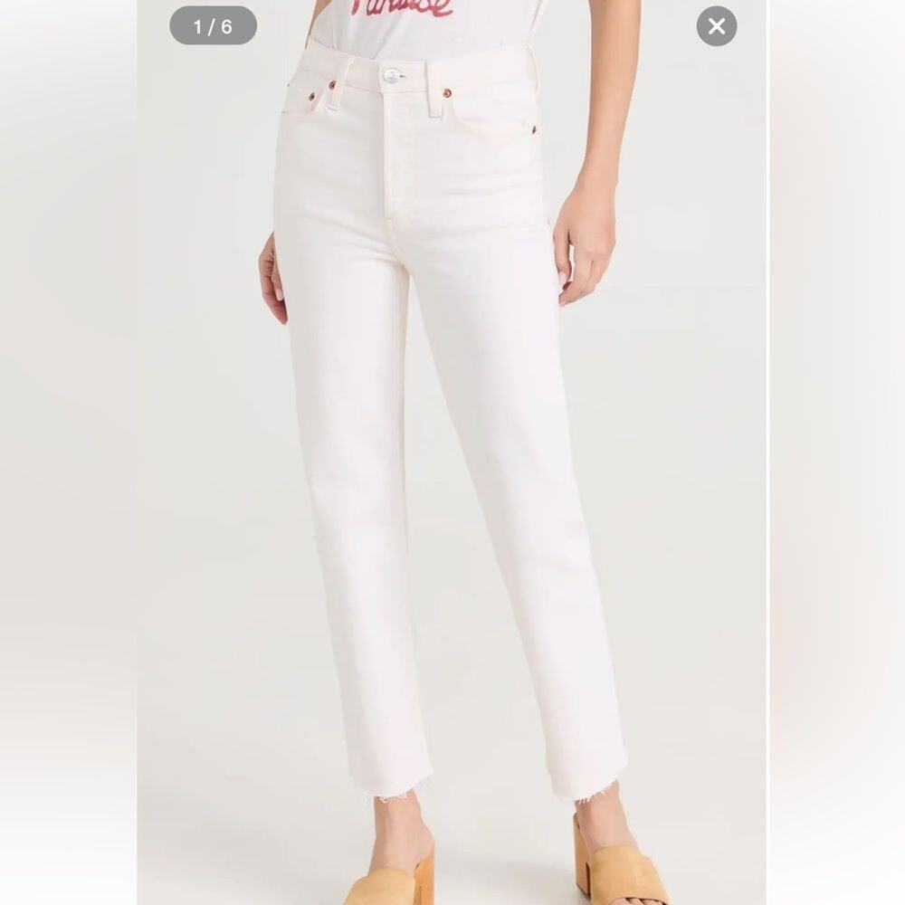 NWT RE/DONE 70’s Stove Pipe Jeans in Vintage White Sz 27 MSRP $250